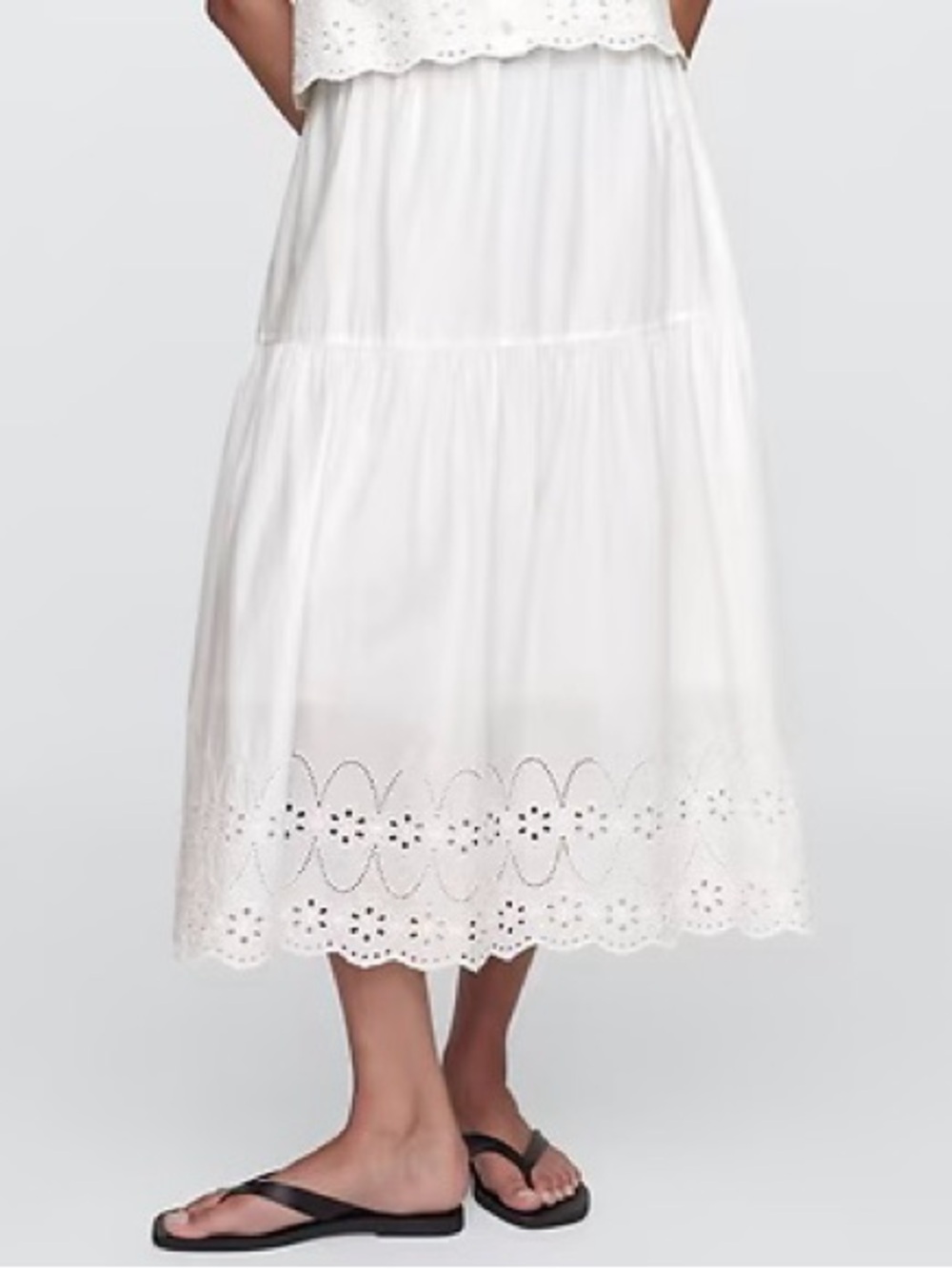 GAP Factory Cotton Tiered Eyelet Midi Skirt in New Off White | XL | NWT